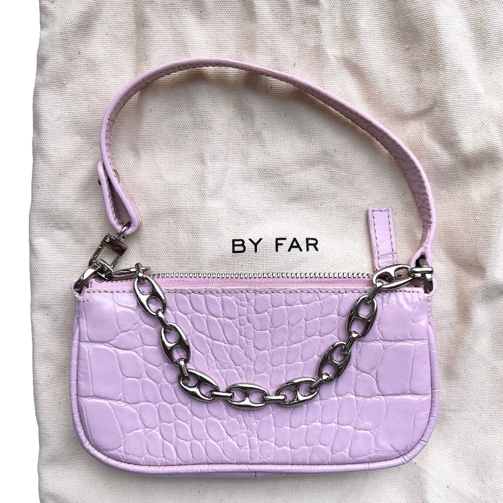 BY FAR Mini Rachel Croc-Effect Leather Bag in Pink - Picture 4 of 8
